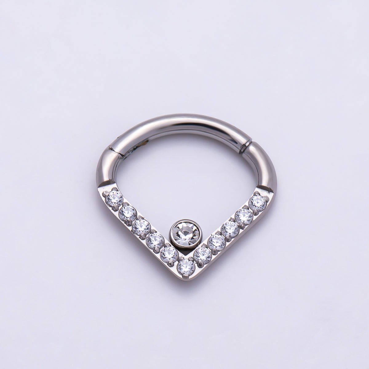 Titanium 10.5mm Micro Paved CZ Single Septum Cartilage Piercing Clicker in Gold & Silver | Findings-00466 Findings-00467 - DLUXCA
