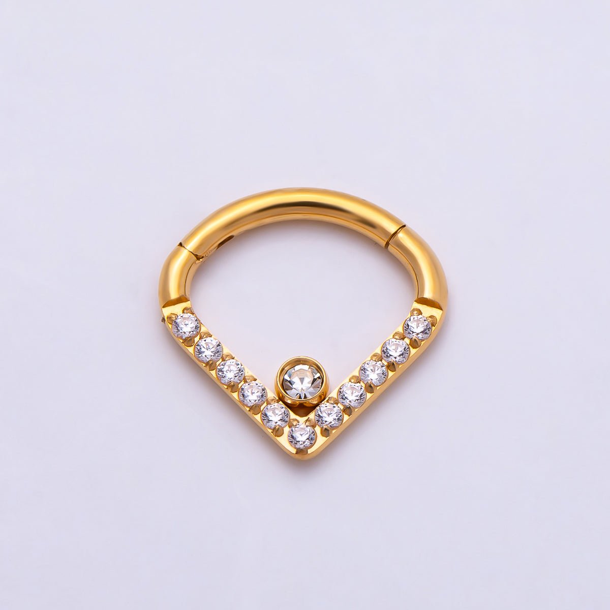 Titanium 10.5mm Micro Paved CZ Single Septum Cartilage Piercing Clicker in Gold & Silver | Findings-00466 Findings-00467 - DLUXCA