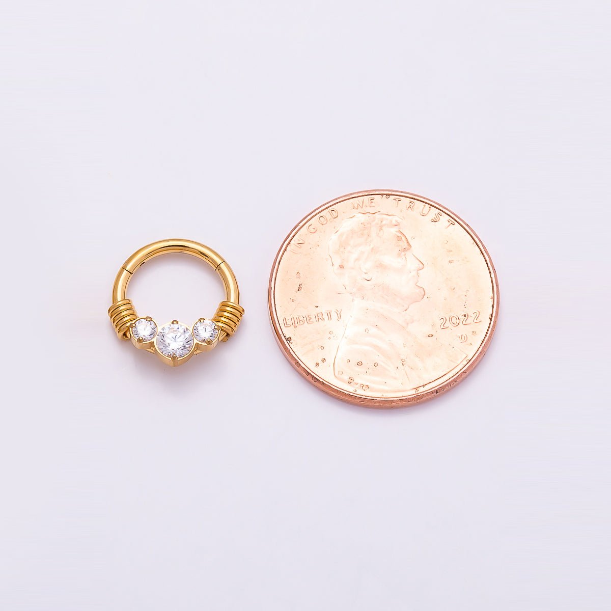 Titanium 11.5mm Clear CZ Cluster Single Septum Cartilage Piercing Clicker in Gold & Silver | Findings-00309 Findings-00310 - DLUXCA