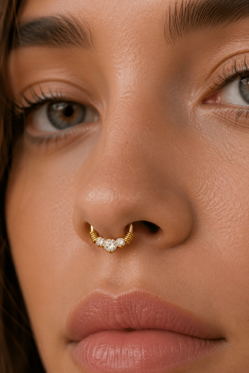 Titanium 11.5mm Clear CZ Cluster Single Septum Cartilage Piercing Clicker in Gold & Silver | Findings-00309 Findings-00310 - DLUXCA