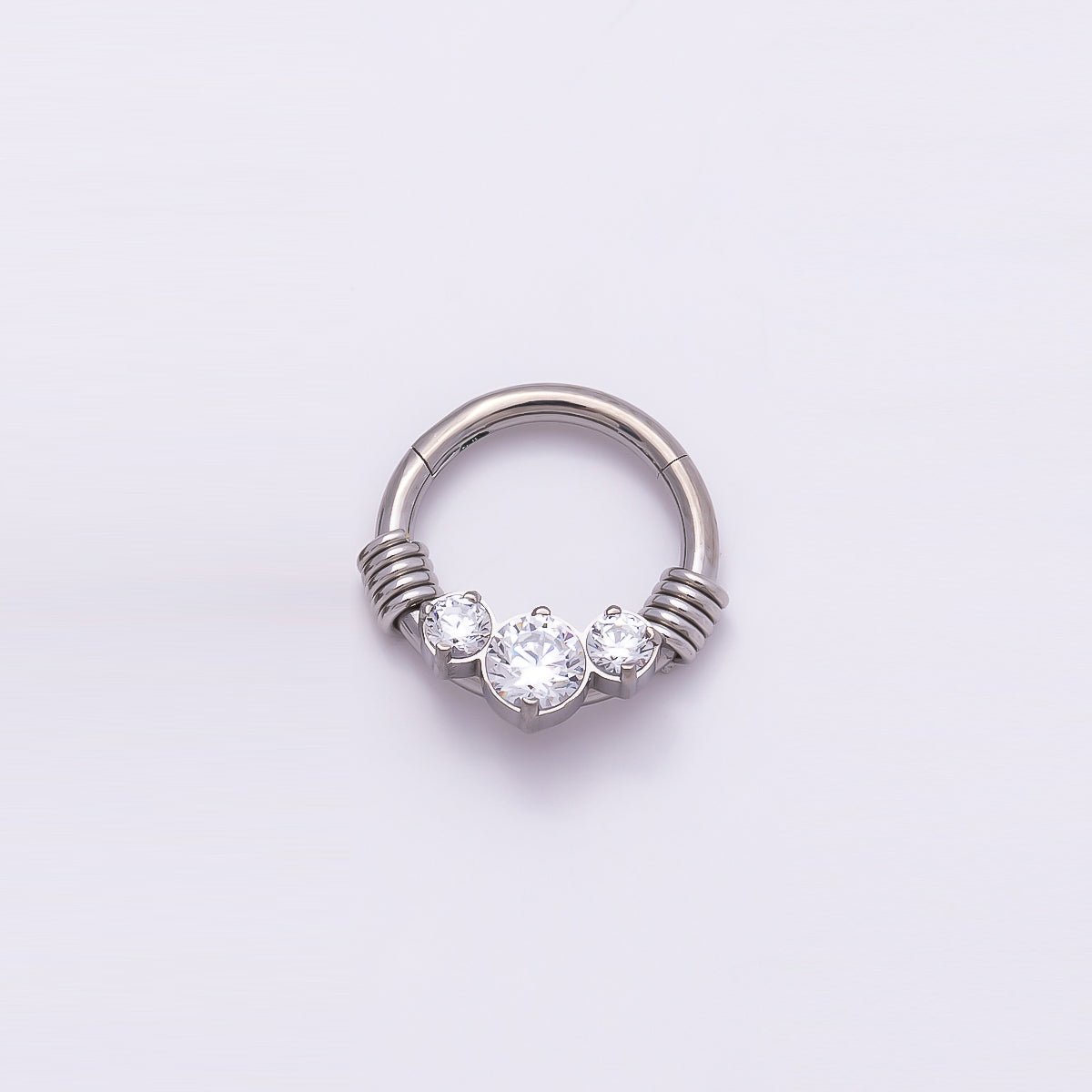 Titanium 11.5mm Clear CZ Cluster Single Septum Cartilage Piercing Clicker in Gold & Silver | Findings-00309 Findings-00310 - DLUXCA