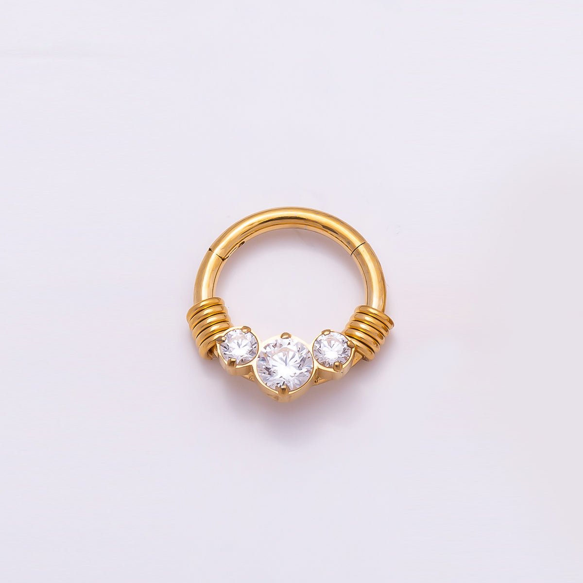 Titanium 11.5mm Clear CZ Cluster Single Septum Cartilage Piercing Clicker in Gold & Silver | Findings-00309 Findings-00310 - DLUXCA