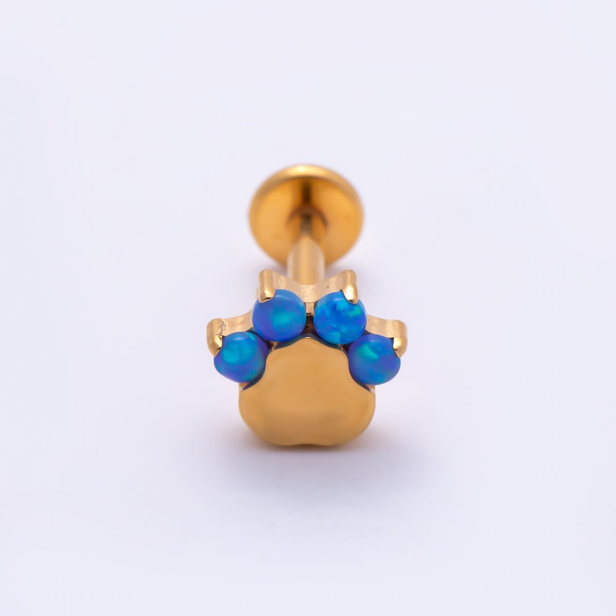 Titanium 11mm Blue Opal Paw Print Cartilage Piercing Flat Back Stud in Gold & Silver | Findings-00435 Findings-00436 - DLUXCA