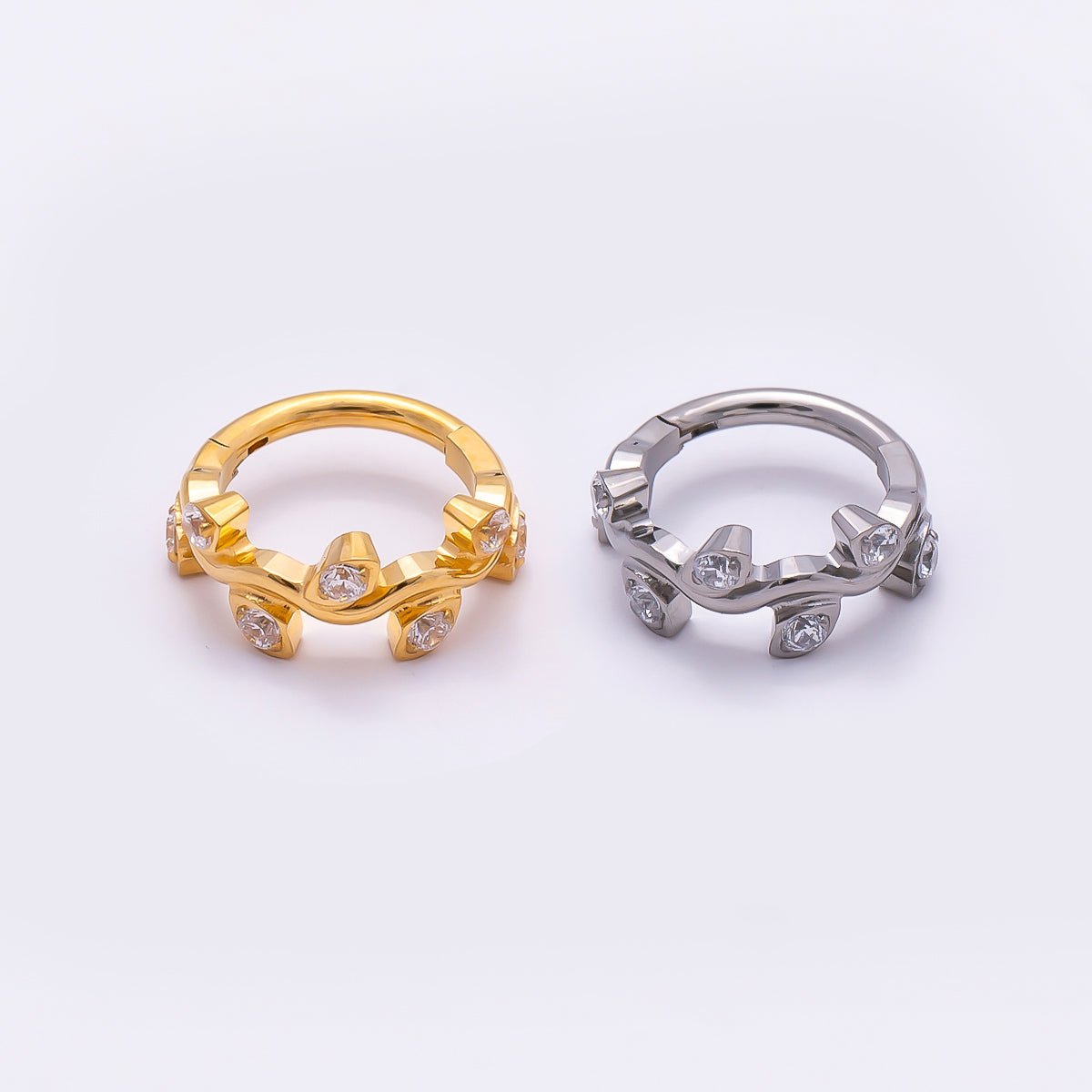 Titanium 11mm CZ Leaf Single Septum Cartilage Piercing Clicker in Gold & Silver | Findings-00287 Findings-00288 - DLUXCA