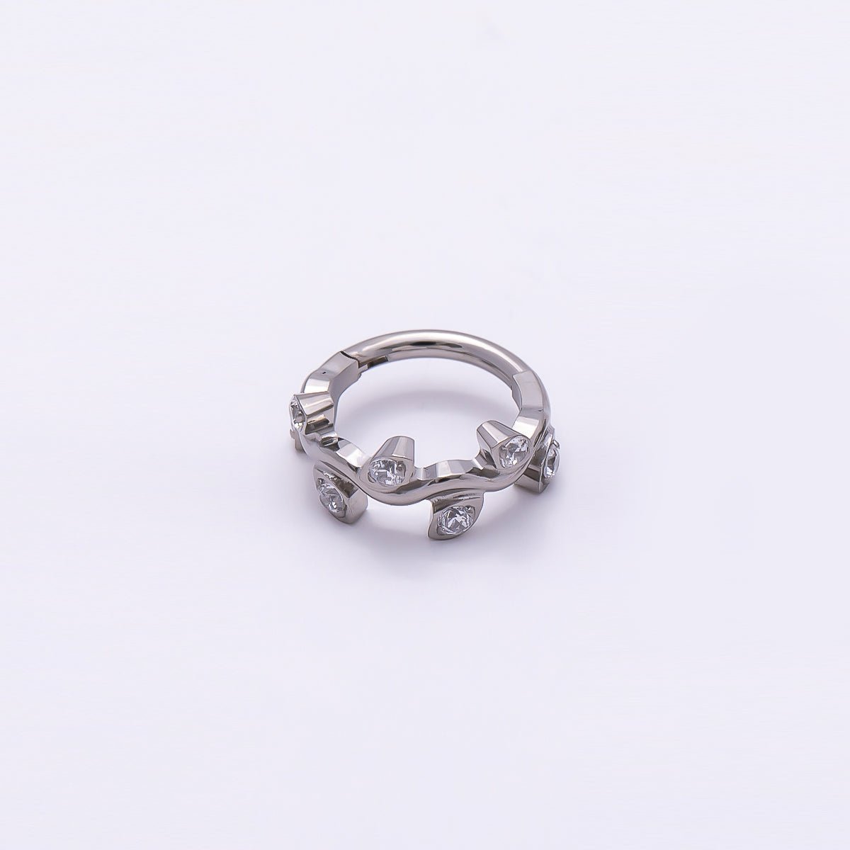 Titanium 11mm CZ Leaf Single Septum Cartilage Piercing Clicker in Gold & Silver | Findings-00287 Findings-00288 - DLUXCA