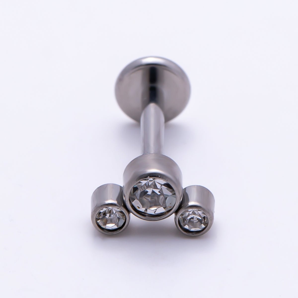 Titanium 11mm Triple Round CZ Bezel Cartilage Piercing Flat Back Stud in Gold & Silver | Findings-00433 Findings-00434 - DLUXCA