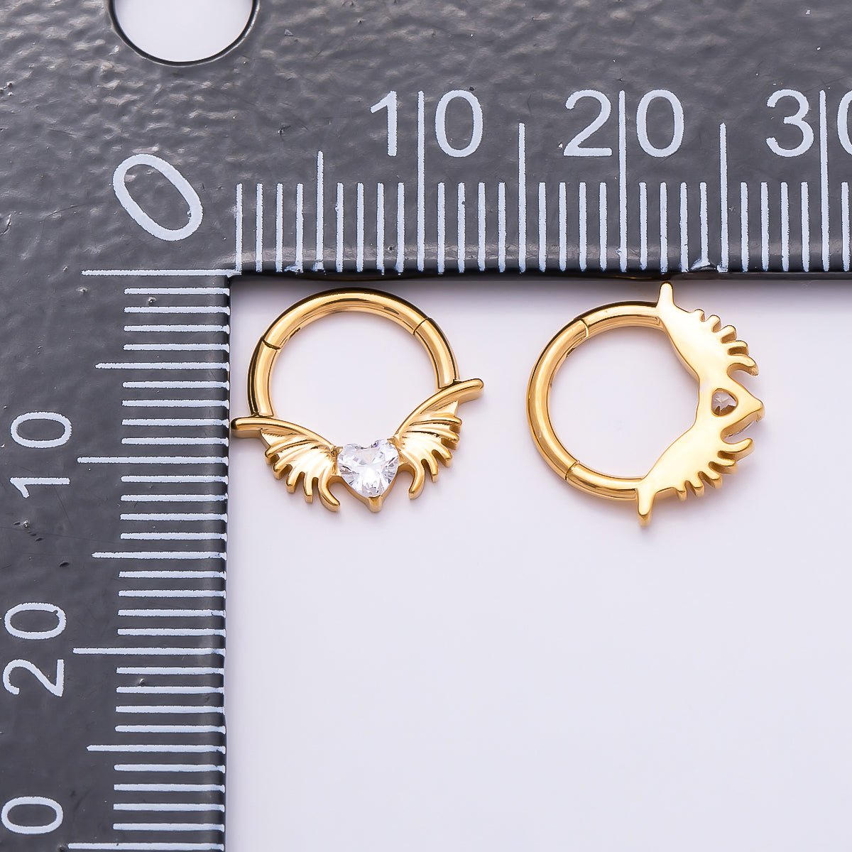 Titanium 12.5mm Clear CZ Heart Wings Single Septum Cartilage Piercing Clicker in Gold & Silver | Findings-00311 Findings-00312 - DLUXCA