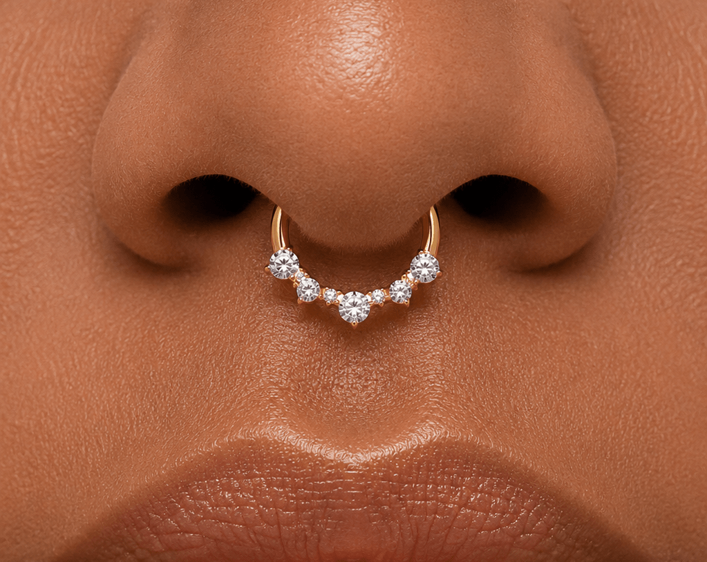 Titanium 12mm Clear CZ Cluster Gradient Single Septum Nose Piercing Clicker | BJ-00023 - DLUXCA