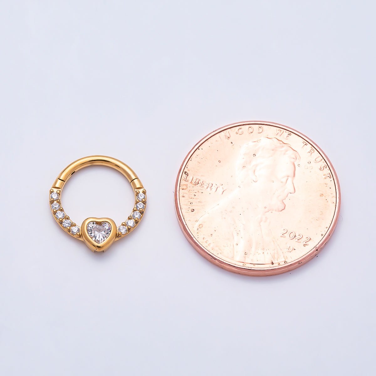 Titanium 12mm Micro Paved CZ Heart Solitaire Cartilage Piercing Clicker | Findings-00493 - DLUXCA