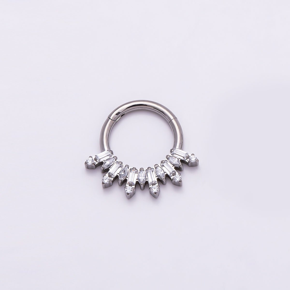 Titanium 13mm Clear CZ Baguette Single Septum Cartilage Piercing Clicker in Gold & Silver | Findings-00323 Findings-00324 - DLUXCA