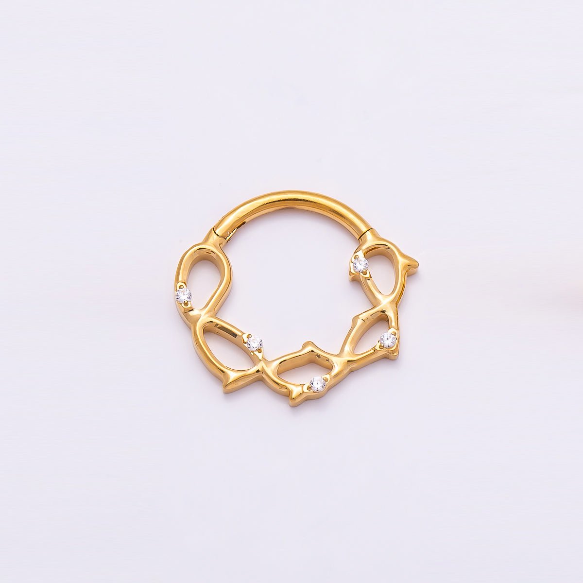 Titanium 15mm CZ Geometric Single Septum Cartilage Piercing Clicker in Gold & Silver | Findings-00305 Findings-00306 - DLUXCA