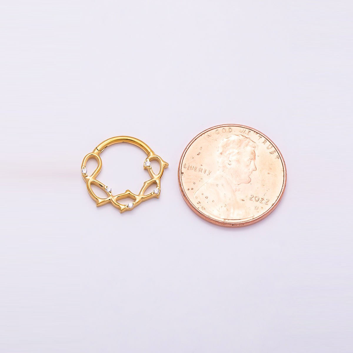 Titanium 15mm CZ Geometric Single Septum Cartilage Piercing Clicker in Gold & Silver | Findings-00305 Findings-00306 - DLUXCA
