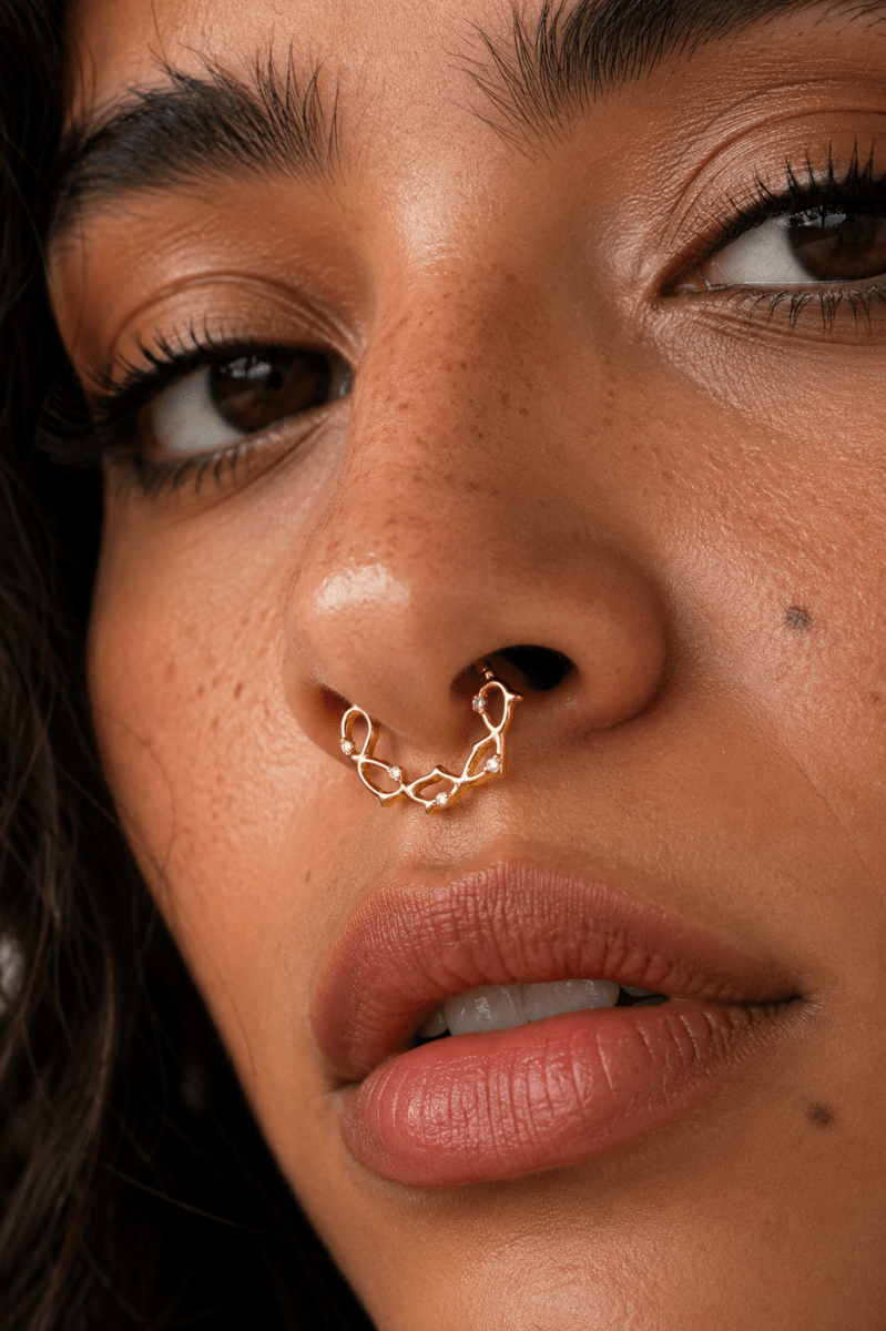 Titanium 15mm CZ Geometric Single Septum Cartilage Piercing Clicker in Gold & Silver | Findings-00305 Findings-00306 - DLUXCA