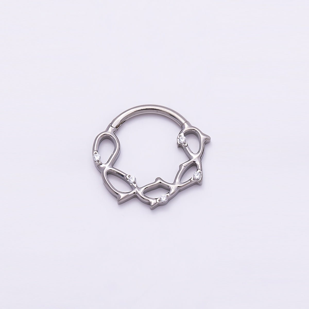 Titanium 15mm CZ Geometric Single Septum Cartilage Piercing Clicker in Gold & Silver | Findings-00305 Findings-00306 - DLUXCA