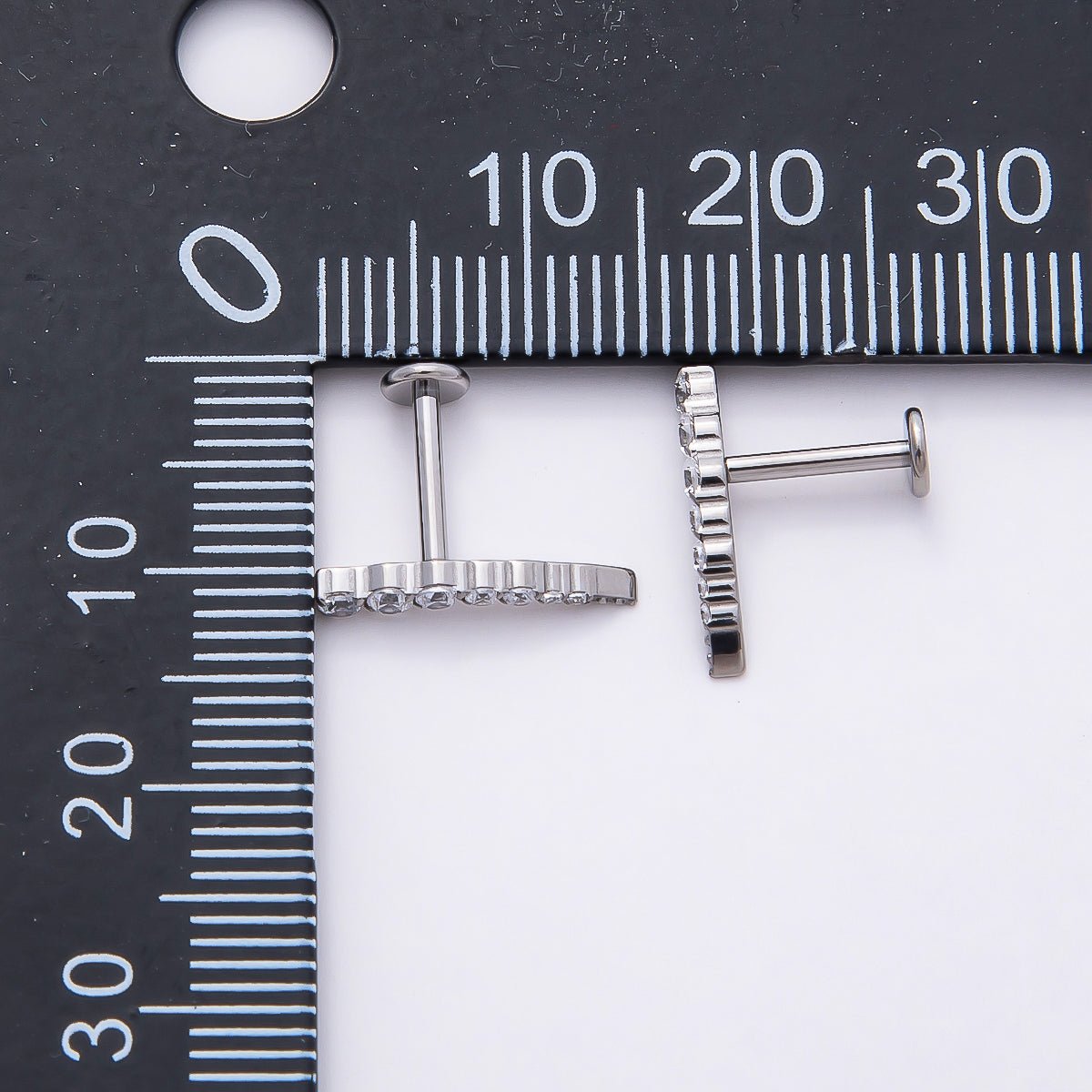 Titanium 2.5mm Clear CZ Curved Cartilage Piercing Flat Back Stud in Gold & Silver | Findings-00377 Findings-00378 - DLUXCA