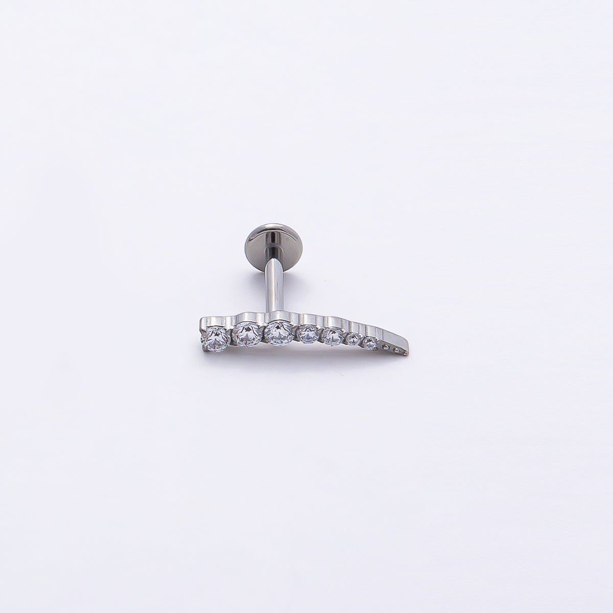 Titanium 2.5mm Clear CZ Curved Cartilage Piercing Flat Back Stud in Gold & Silver | Findings-00377 Findings-00378 - DLUXCA