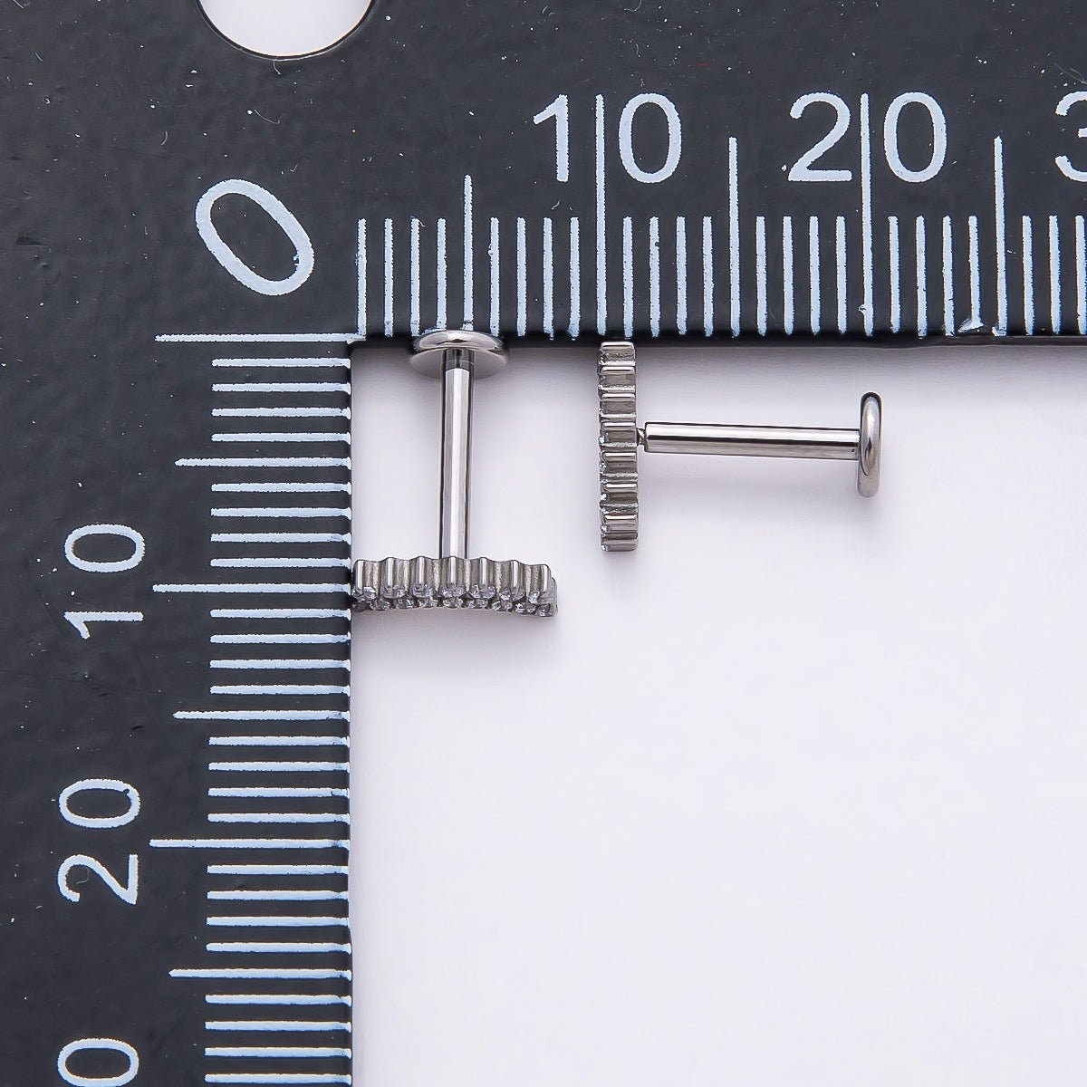 Titanium 3.5mm Clear CZ Double Curved Cartilage Piercing Flat Back Stud in Gold & Silver | Findings-00379 Findings-00380 - DLUXCA