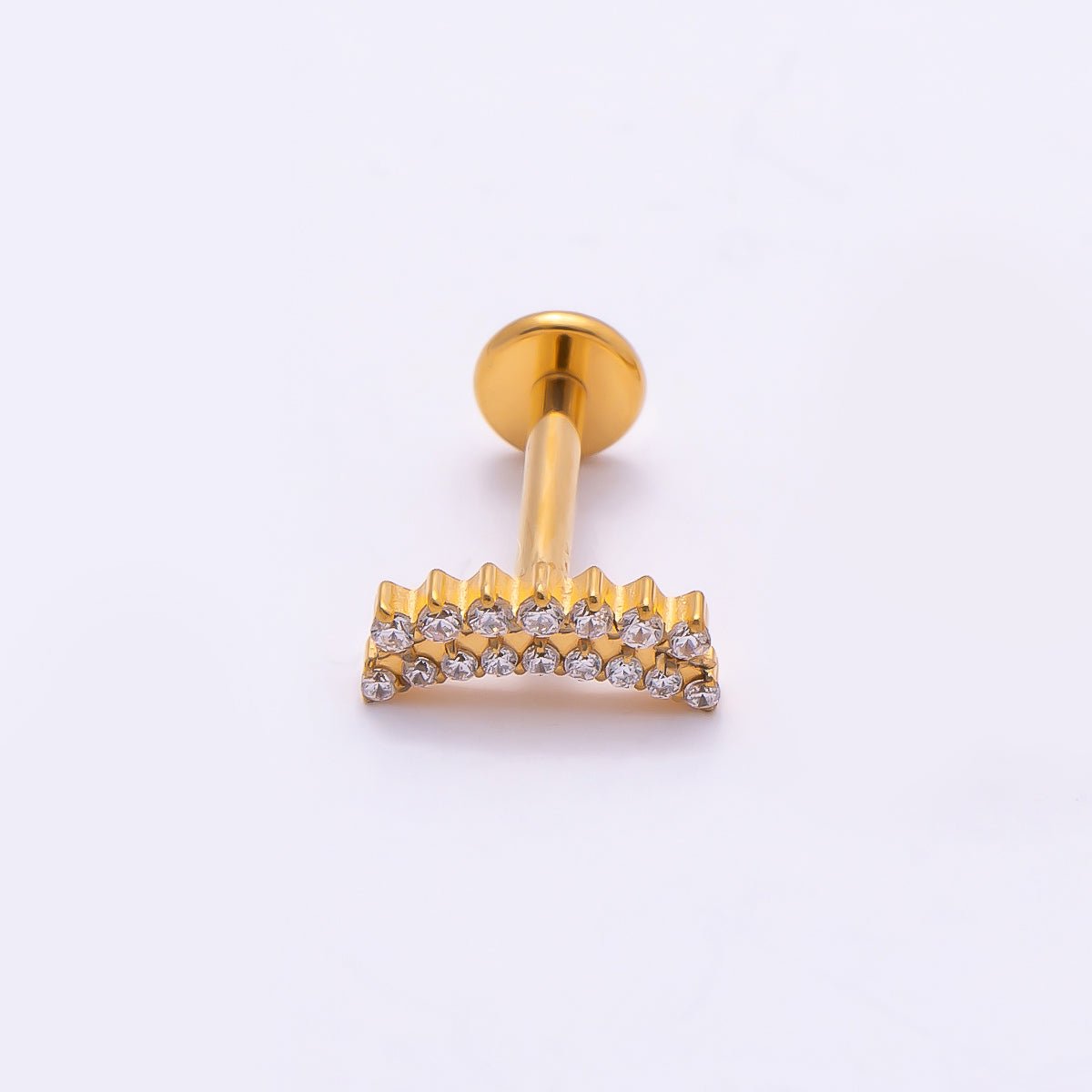 Titanium 3.5mm Clear CZ Double Curved Cartilage Piercing Flat Back Stud in Gold & Silver | Findings-00379 Findings-00380 - DLUXCA