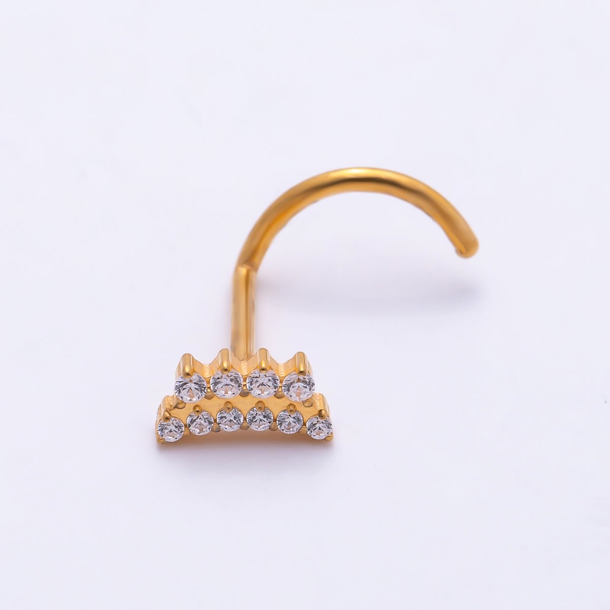 Titanium 3mm Double Row CZ Curved Cartilage Nose Single Piercing Stud | Findings-00437 - DLUXCA