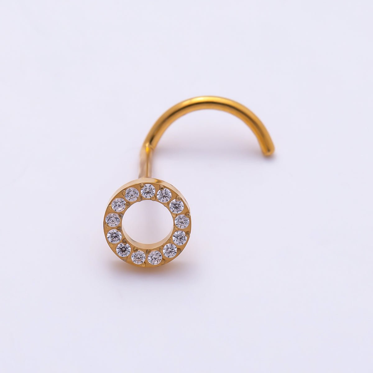 Titanium 4.5mm Open Round Micro Paved CZ Cartilage Nose Single Piercing Stud in Gold & Silver | Findings-00450 Findings-00451 - DLUXCA