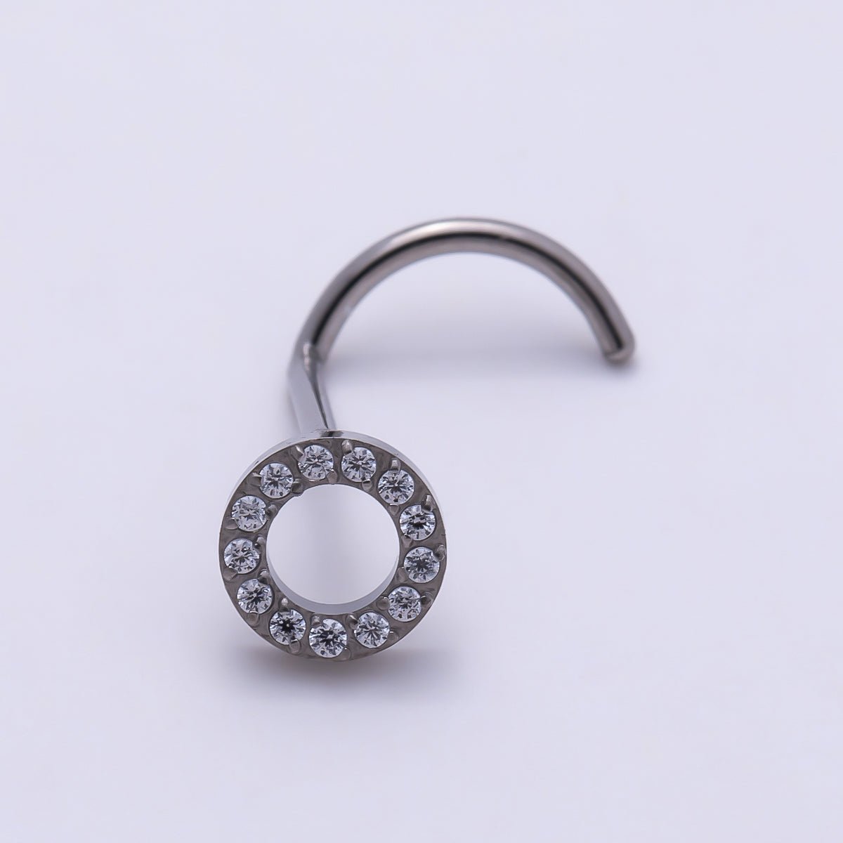 Titanium 4.5mm Open Round Micro Paved CZ Cartilage Nose Single Piercing Stud in Gold & Silver | Findings-00450 Findings-00451 - DLUXCA