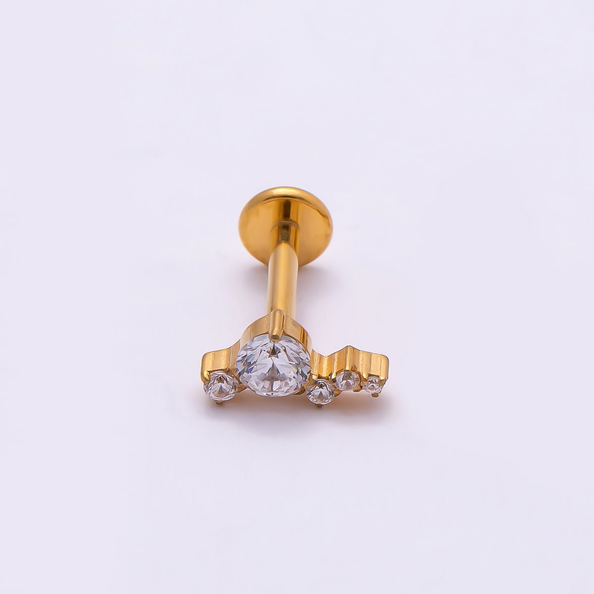 Titanium 4mm Clear CZ Cluster Cartilage Piercing Flat Back Stud in Gold & Silver | Findings-00375 Findings-00376 - DLUXCA