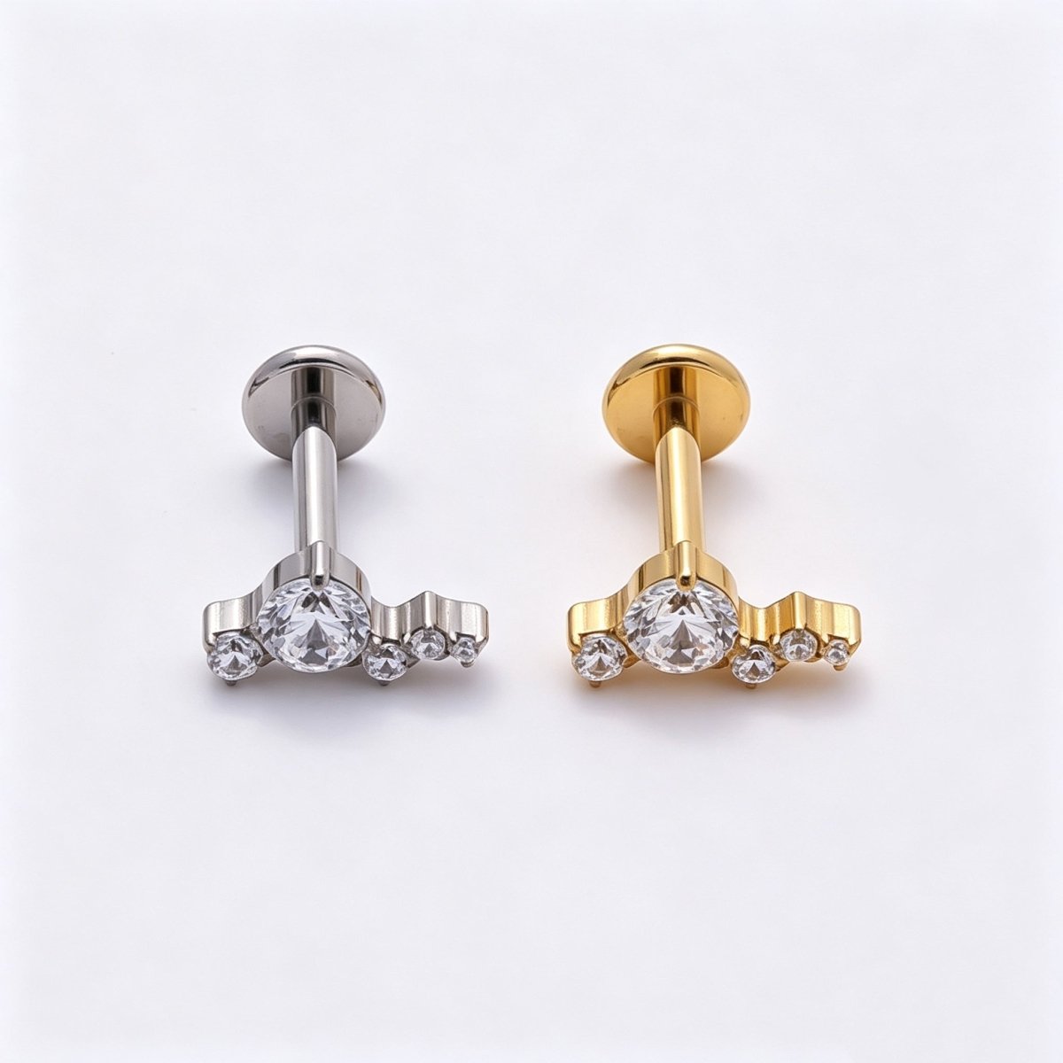 Titanium 4mm Clear CZ Cluster Cartilage Piercing Flat Back Stud in Gold & Silver | Findings-00375 Findings-00376 - DLUXCA