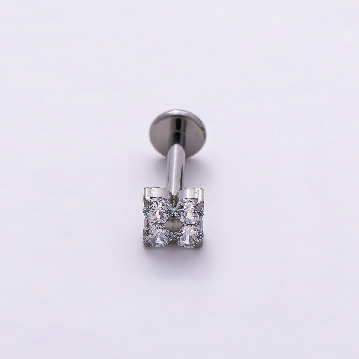 Titanium 4mm Clear CZ Flower Single Cartilage Piercing Flat Back Stud in Gold & Silver | Findings-00359 Findings-00360 - DLUXCA