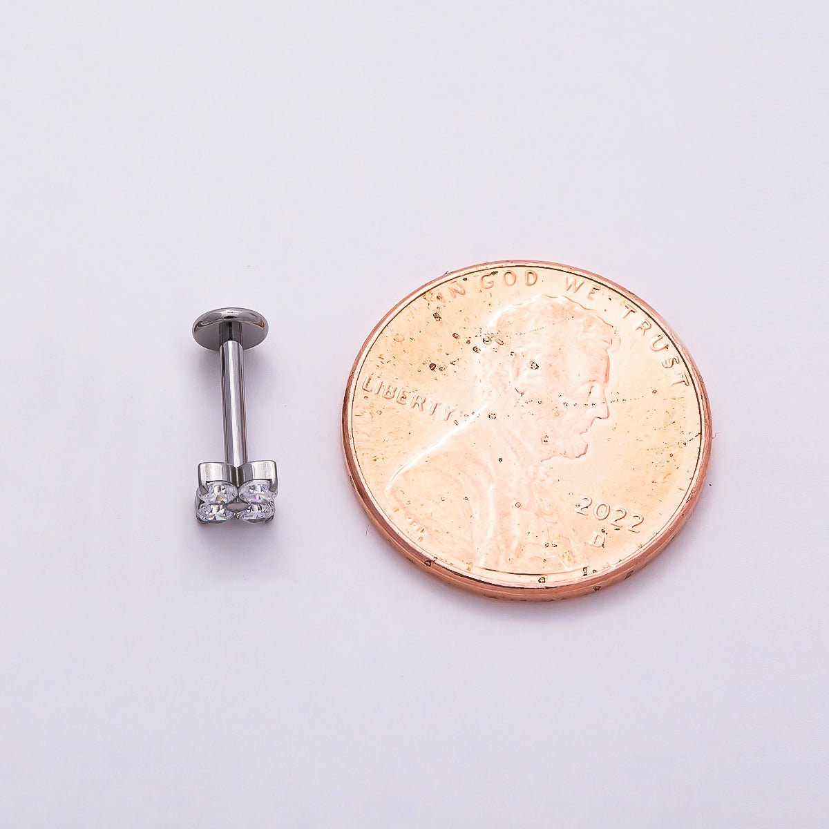 Titanium 4mm Clear CZ Flower Single Cartilage Piercing Flat Back Stud in Gold & Silver | Findings-00359 Findings-00360 - DLUXCA