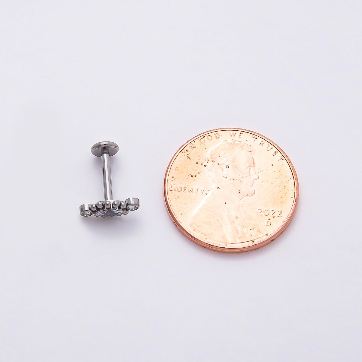 Titanium 4mm Clear CZ Marquise Bubble Cartilage Piercing Flat Back Stud in Gold & Silver | Findings-00333 Findings-00334 - DLUXCA
