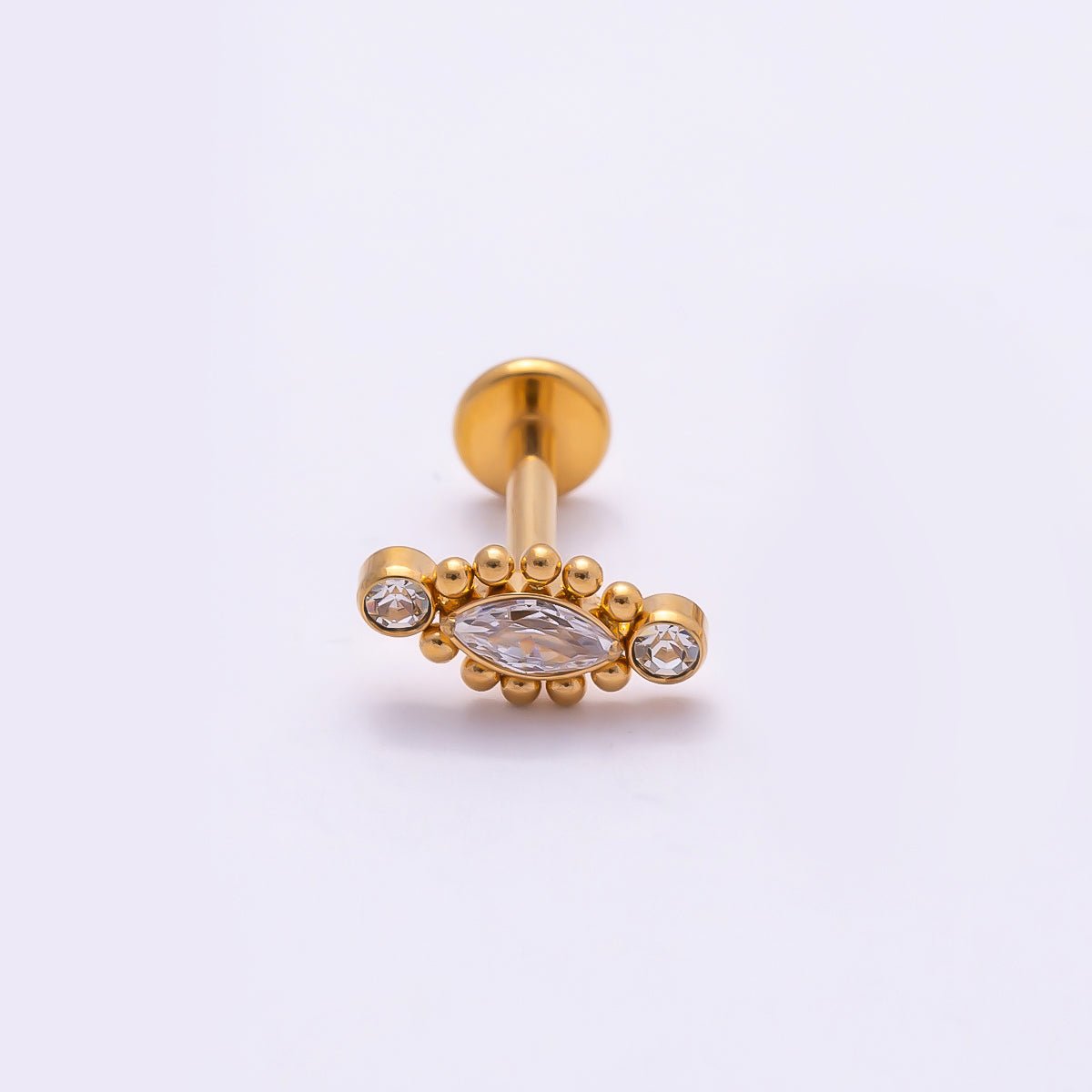 Titanium 4mm Clear CZ Marquise Bubble Cartilage Piercing Flat Back Stud in Gold & Silver | Findings-00333 Findings-00334 - DLUXCA