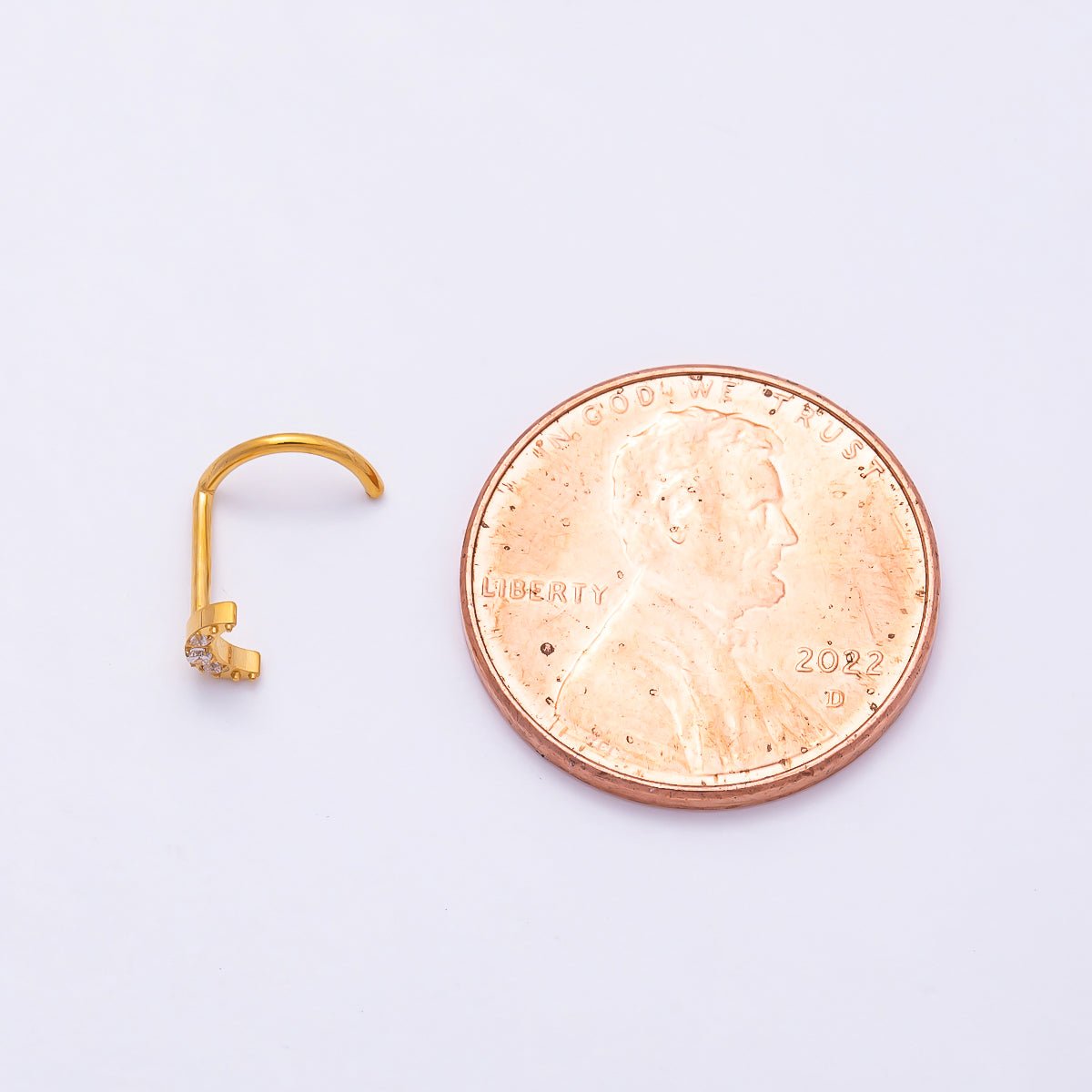 Titanium 4mm Crescent Moon Micro Paved CZ Cartilage Nose Single Piercing Stud in Gold & Silver | Findings-00444 - DLUXCA