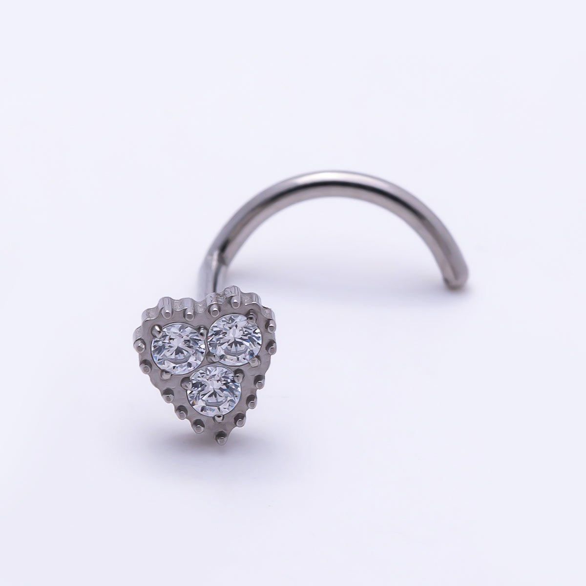 Titanium 4mm CZ Heart Cartilage Nose Single Piercing Flat Back Stud in Gold & Silver | Findings-00448 - Findings-00449 - DLUXCA