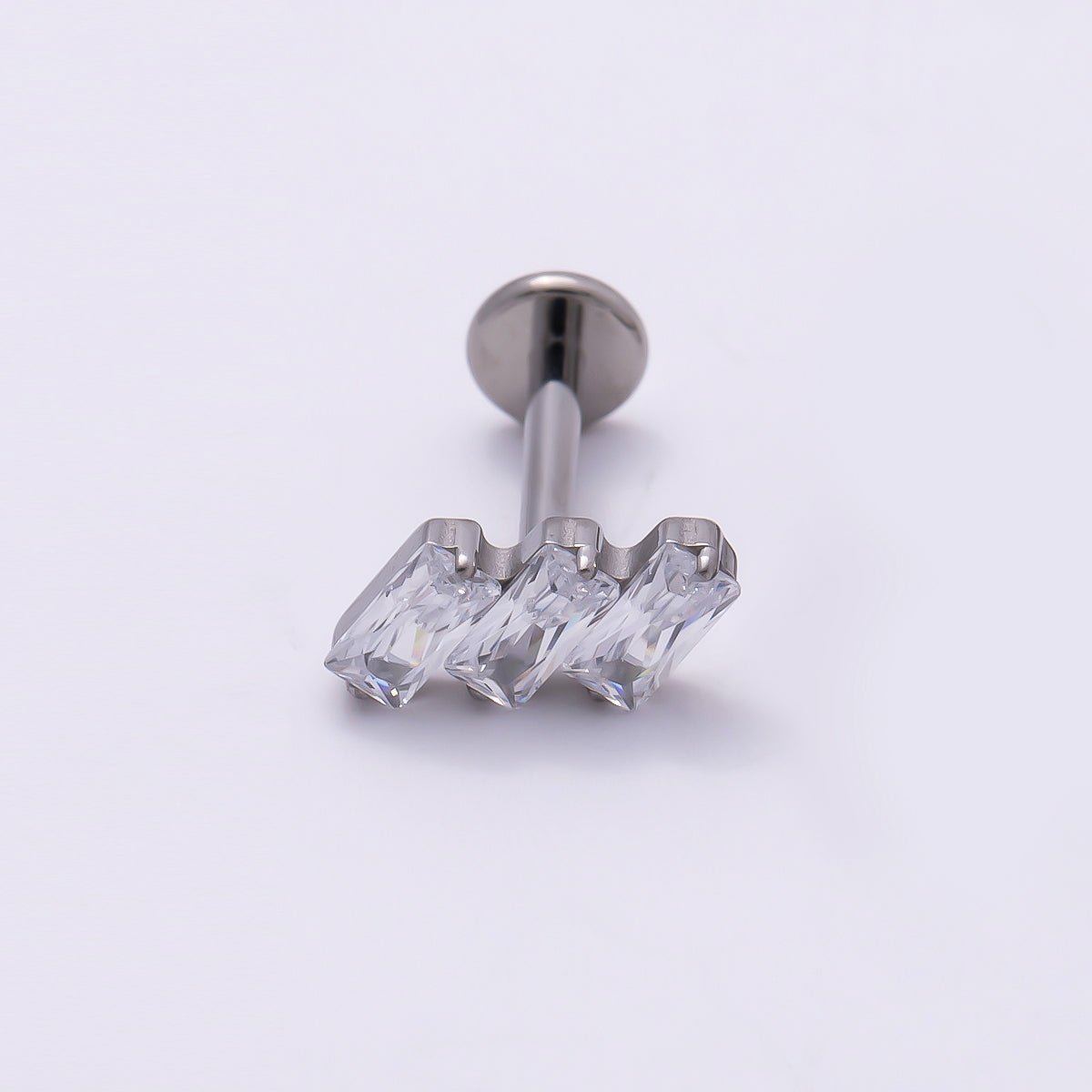 Titanium 4mm Triple Baguette CZ Cartilage Piercing Flat Back Stud in Gold & Silver | Findings-00271 Findings-00272 - DLUXCA
