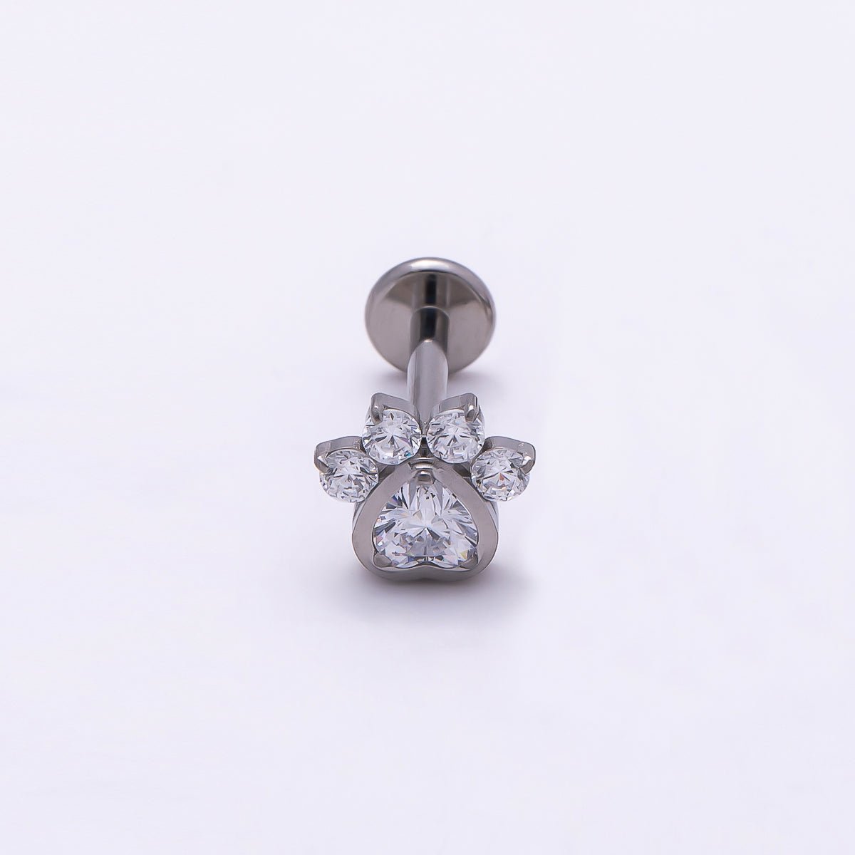 Titanium 5.5mm Clear CZ Pawprint Cartilage Piercing Flat Back Stud in Gold & Silver | Findings-00385 Findings-00386 - DLUXCA