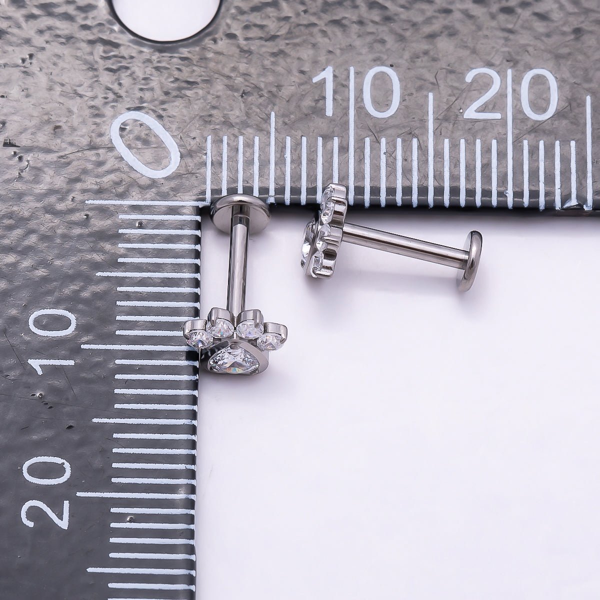 Titanium 5.5mm Clear CZ Pawprint Cartilage Piercing Flat Back Stud in Gold & Silver | Findings-00385 Findings-00386 - DLUXCA