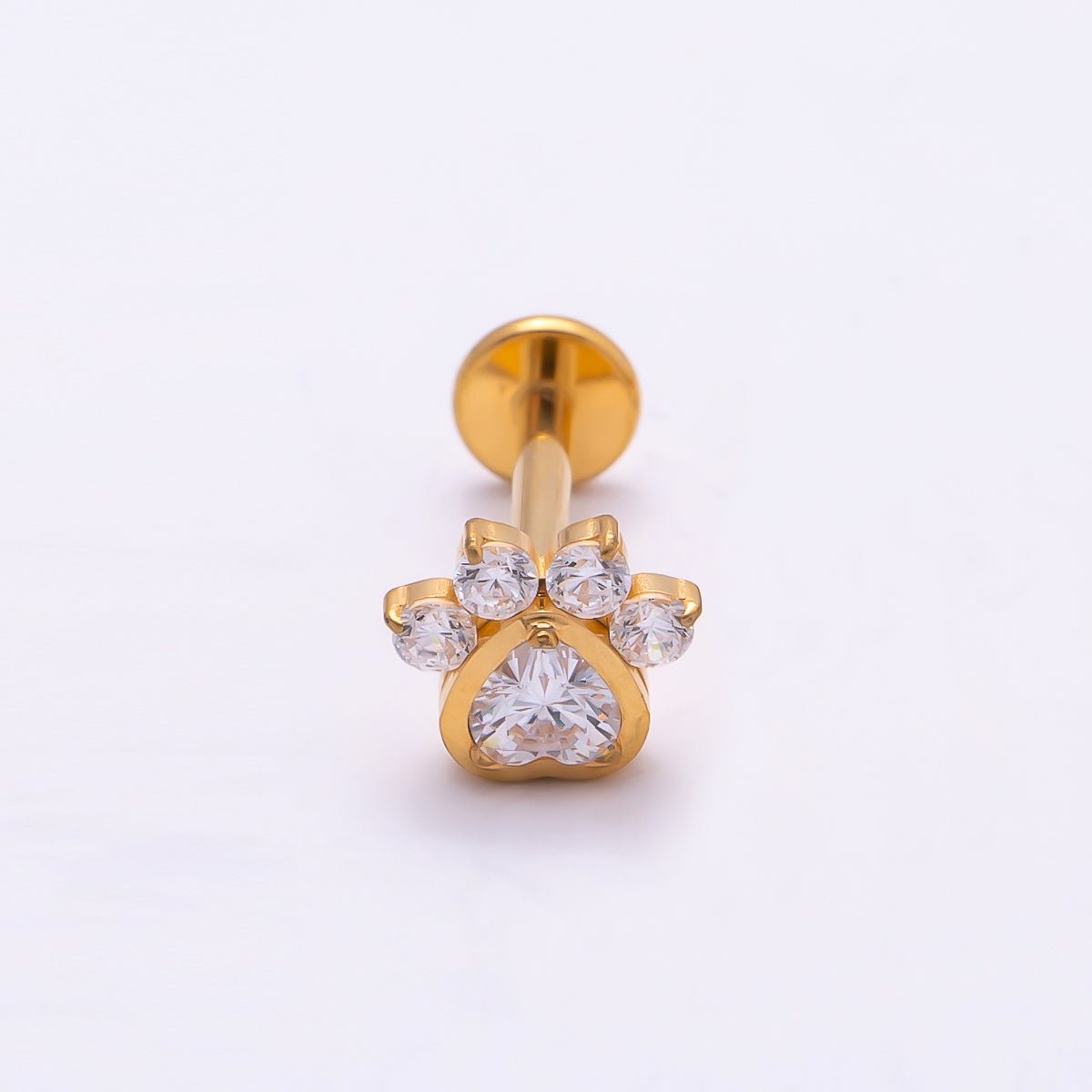 Titanium 5.5mm Clear CZ Pawprint Cartilage Piercing Flat Back Stud in Gold & Silver | Findings-00385 Findings-00386 - DLUXCA