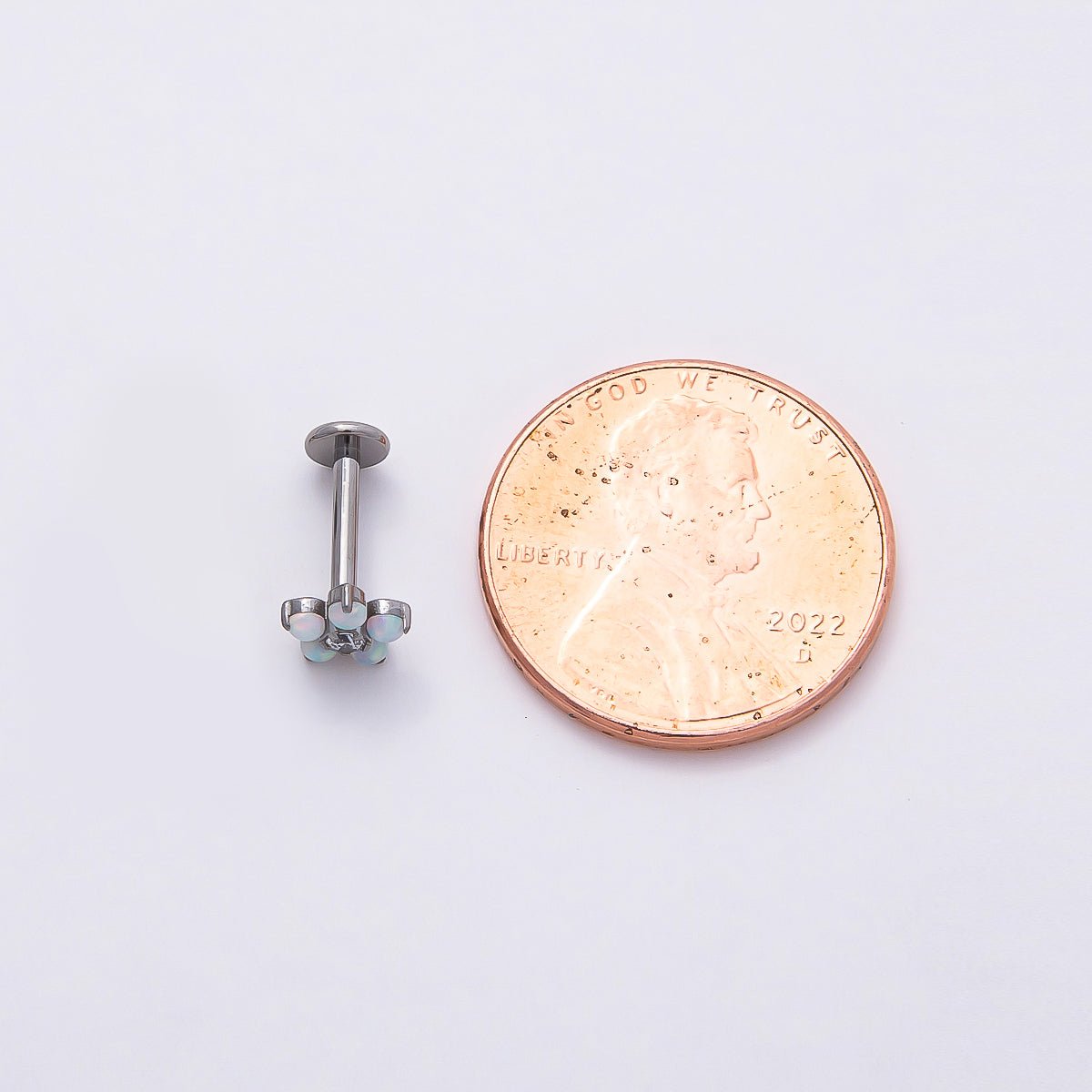 Titanium 5.5mm White Opal Clear CZ Flower Cartilage Piercing Flat Back Stud in Gold & Silver | Findings-00363 Findings-00364 - DLUXCA