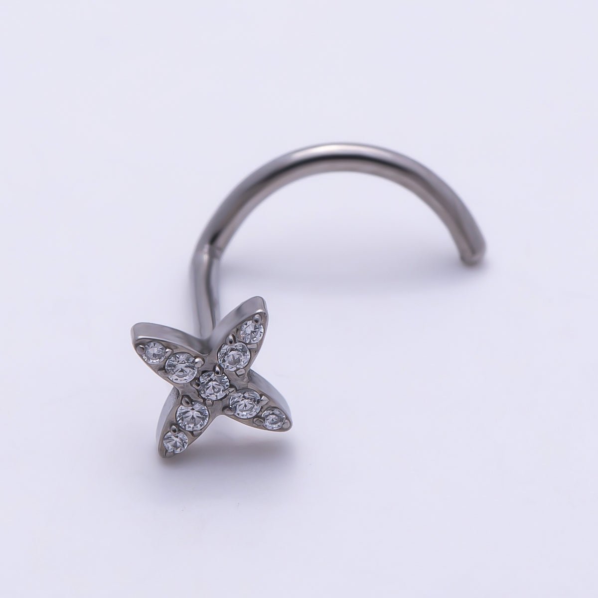 Titanium 5mm Celestial Star Micro Paved CZ Cartilage Nose Single Piercing Stud in Gold & Silver | Findings-00440 Findings-00441 - DLUXCA