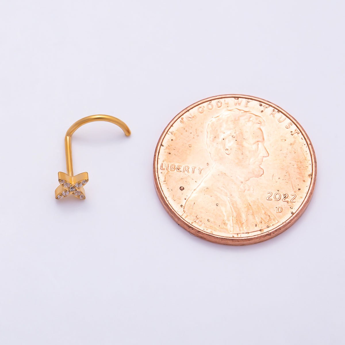 Titanium 5mm Celestial Star Micro Paved CZ Cartilage Nose Single Piercing Stud in Gold & Silver | Findings-00440 Findings-00441 - DLUXCA