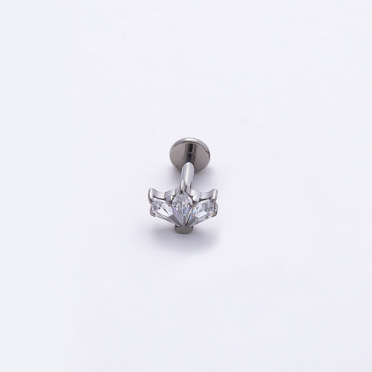Titanium 5mm Clear CZ Fan Cartilage Piercing Flat Back Stud in Gold & Silver | Findings-00399 Findings-00400 - DLUXCA