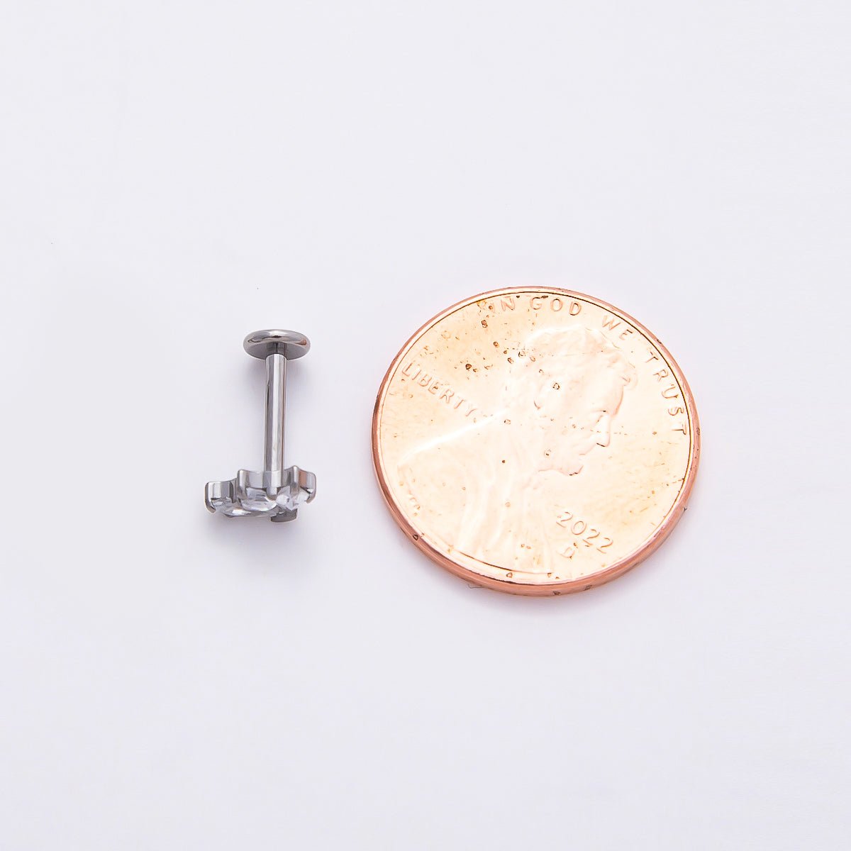 Titanium 5mm Clear CZ Fan Cartilage Piercing Flat Back Stud in Gold & Silver | Findings-00399 Findings-00400 - DLUXCA