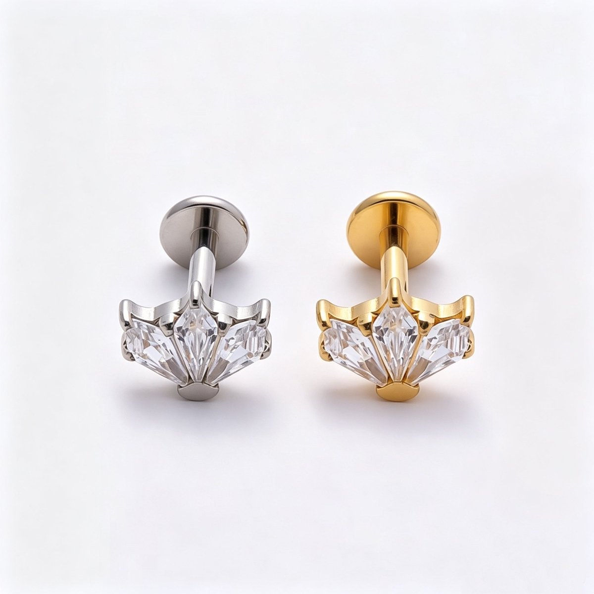 Titanium 5mm Clear CZ Fan Cartilage Piercing Flat Back Stud in Gold & Silver | Findings-00399 Findings-00400 - DLUXCA