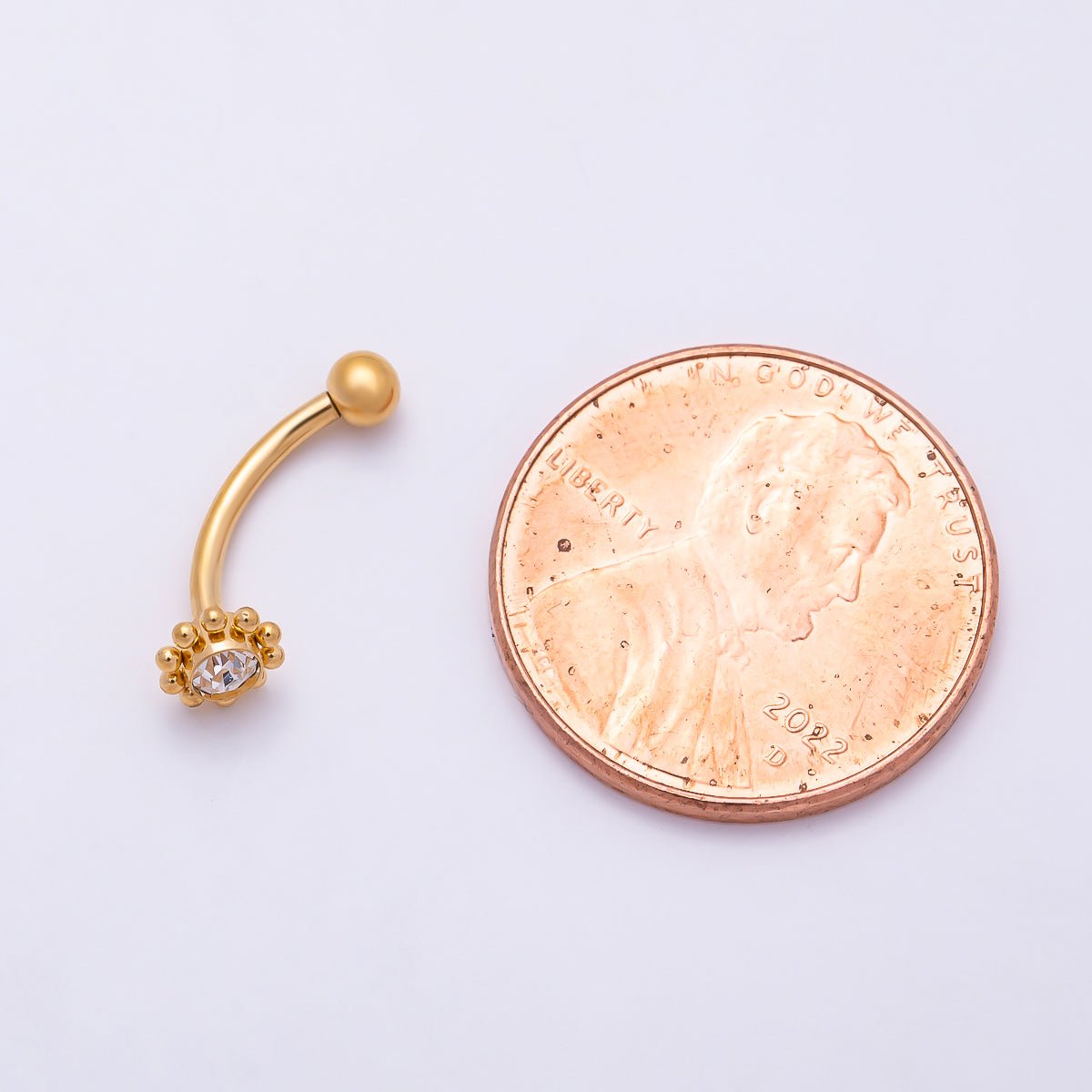 Titanium 5mm Clear CZ Flower Curved Eyebrow Barbell Piercing Stud in Gold & Silver | Findings-00460 Findings-00461 - DLUXCA