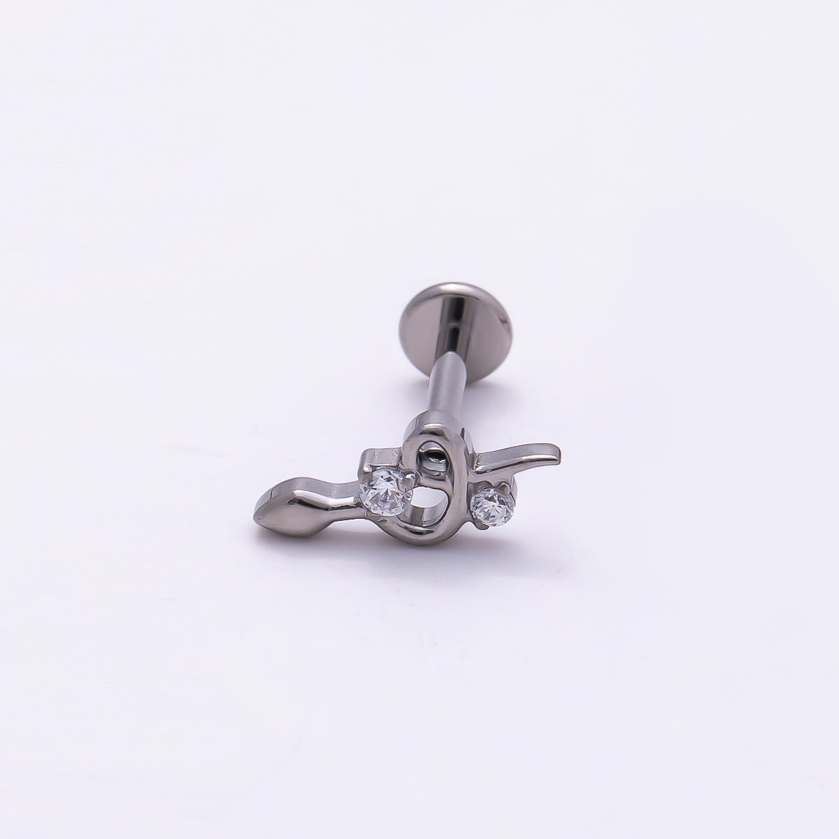Titanium 5mm CZ Snake Cartilage Piercing Flat Back Stud in Gold & Silver | Findings-00266 Findings-00267 - DLUXCA