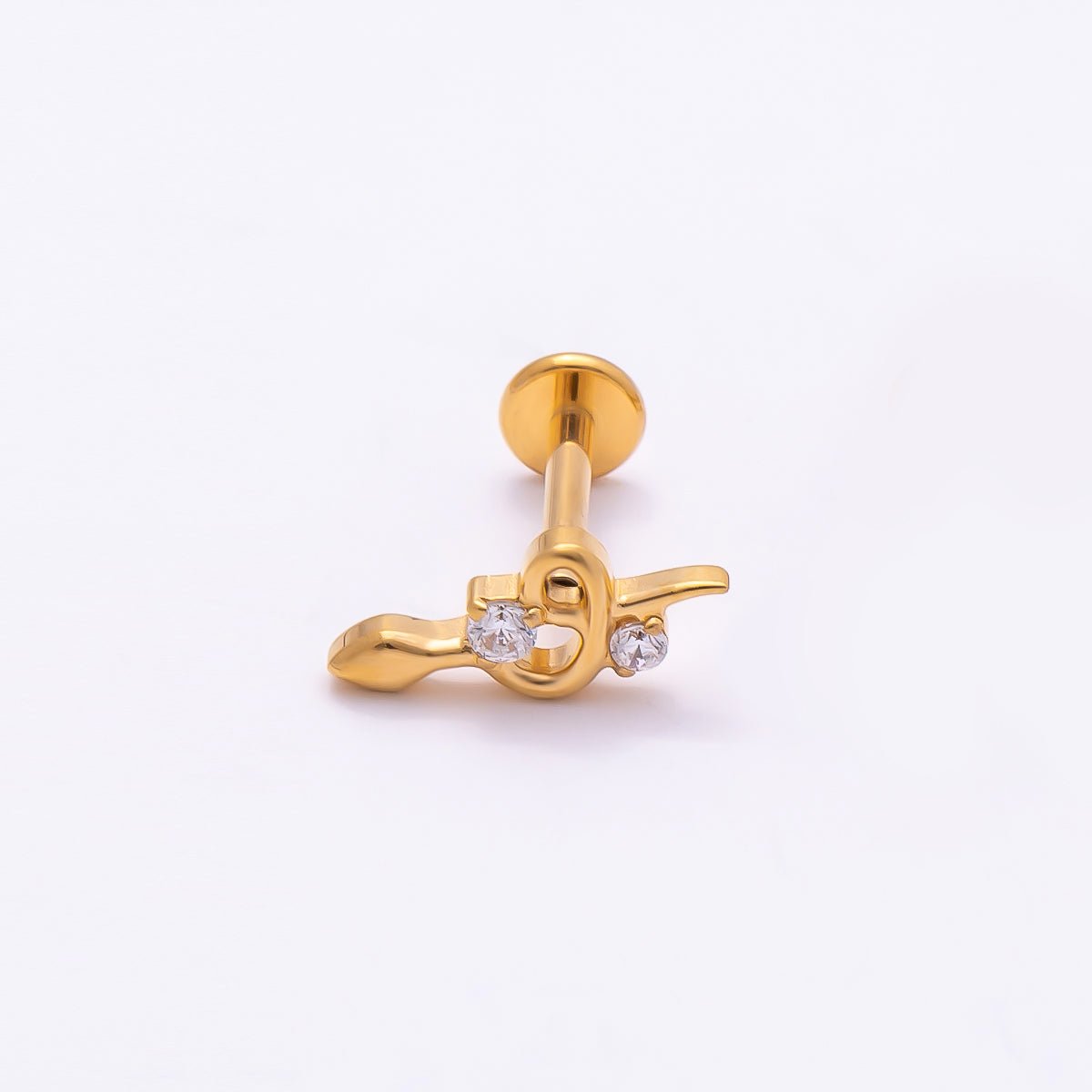 Titanium 5mm CZ Snake Cartilage Piercing Flat Back Stud in Gold & Silver | Findings-00266 Findings-00267 - DLUXCA
