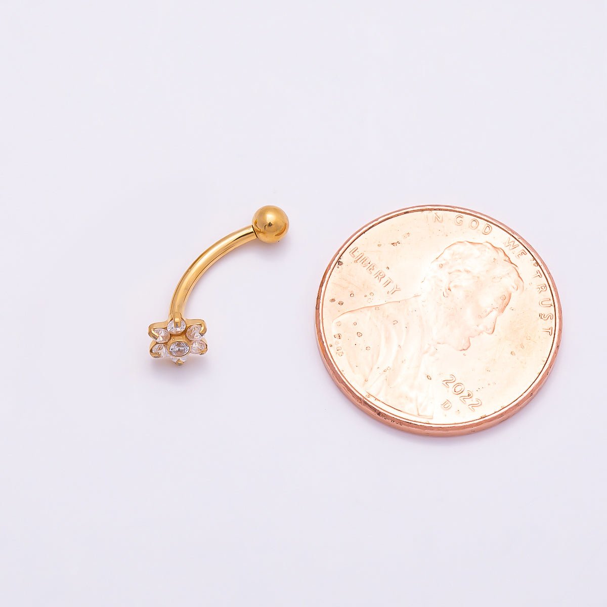 Titanium 5mm Flower Clear CZ Curved Eyebrow Barbell Piercing Stud in Gold & Silver | Findings-00341 Findings-00342 - DLUXCA