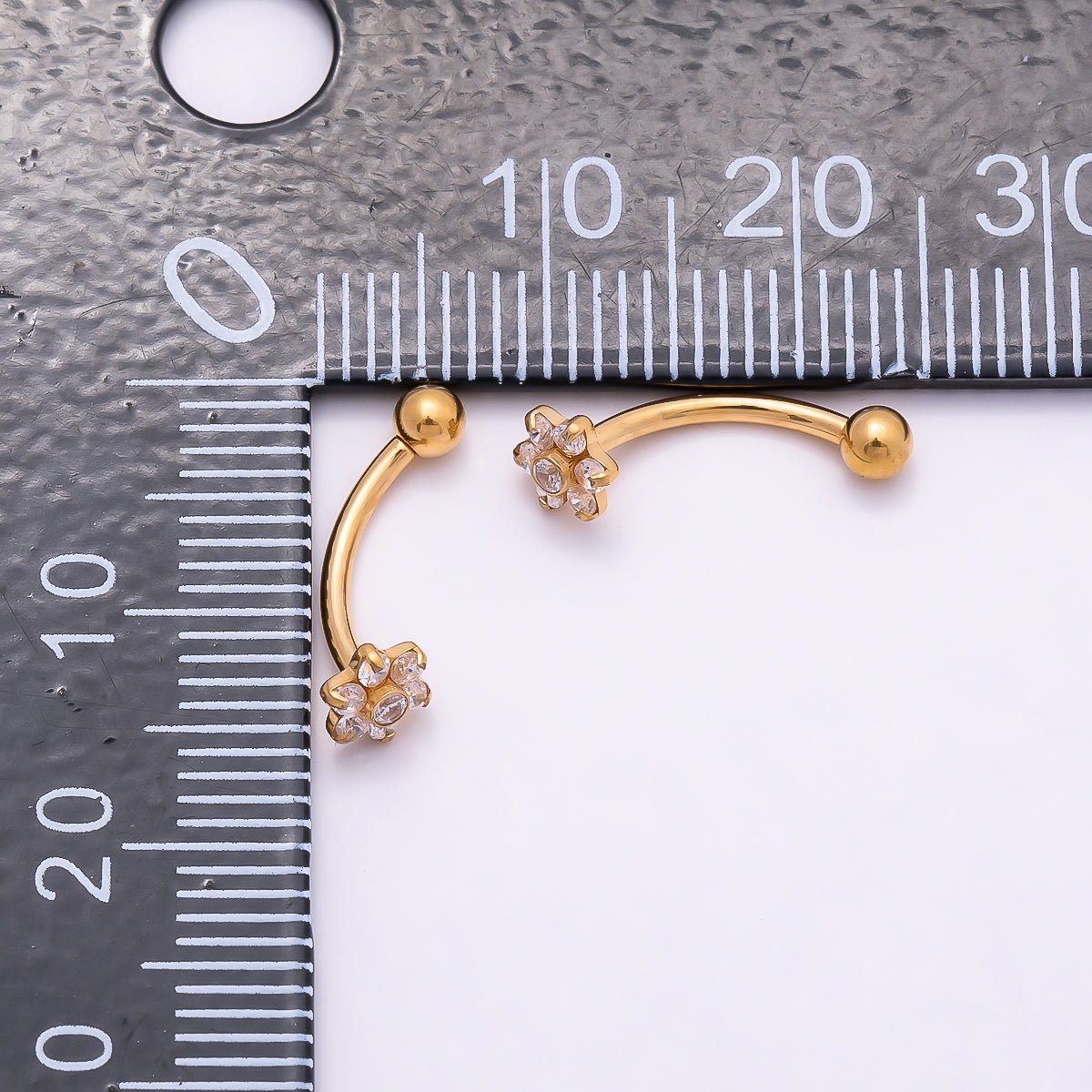 Titanium 5mm Flower Clear CZ Curved Eyebrow Barbell Piercing Stud in Gold & Silver | Findings-00341 Findings-00342 - DLUXCA
