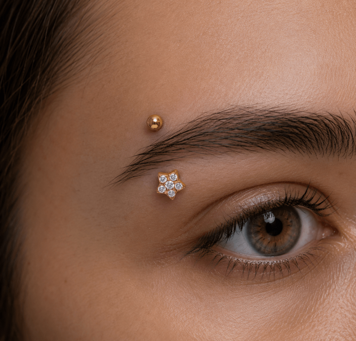 Titanium 5mm Star Micro Paved CZ Curved Eyebrow Barbell Piercing Stud in Gold & Silver | Findings-00339 Findings-00340 - DLUXCA
