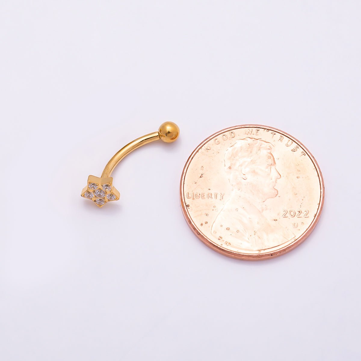 Titanium 5mm Star Micro Paved CZ Curved Eyebrow Barbell Piercing Stud in Gold & Silver | Findings-00339 Findings-00340 - DLUXCA